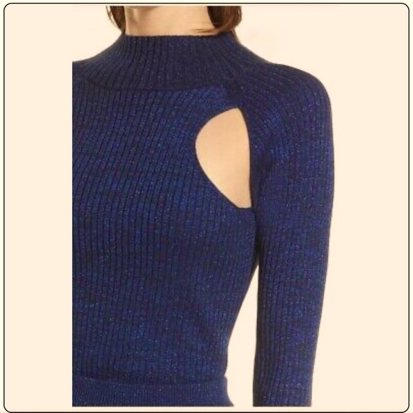 💥REDUCED💥OPEN EDIT NEW Sparkle Cutout Sweater in Navy Blazer Small - Picture 2 of 6